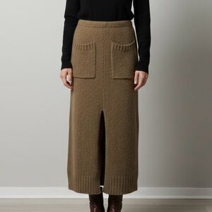 Free People Alpaca Wool Blend High-Waist Midi Skirt Pockets XS Dark Academia